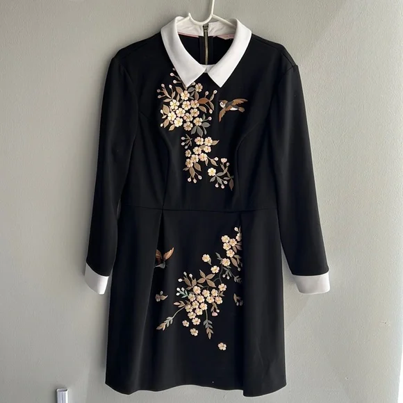 NWOT Ted Baker Ellan Collared Embroidered Mini Dress, Size 5 (US 12) - Picture 2 of 9